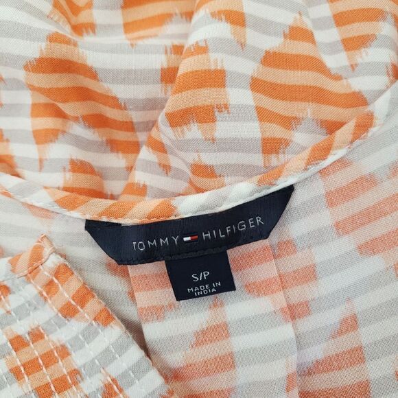 Tommy Hilfiger Burnout Striped Gray Orange Blouse High Low Hem Women Small - Picture 7 of 8